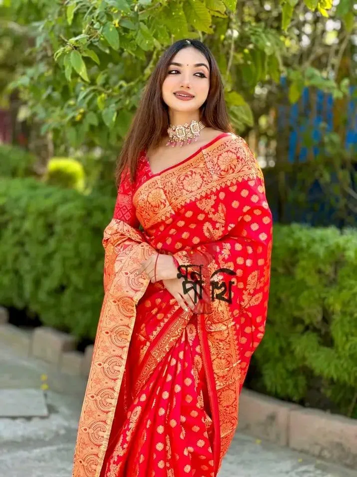 Silk Katan Saree with Golden Thread and Zari Work, 12 Haath