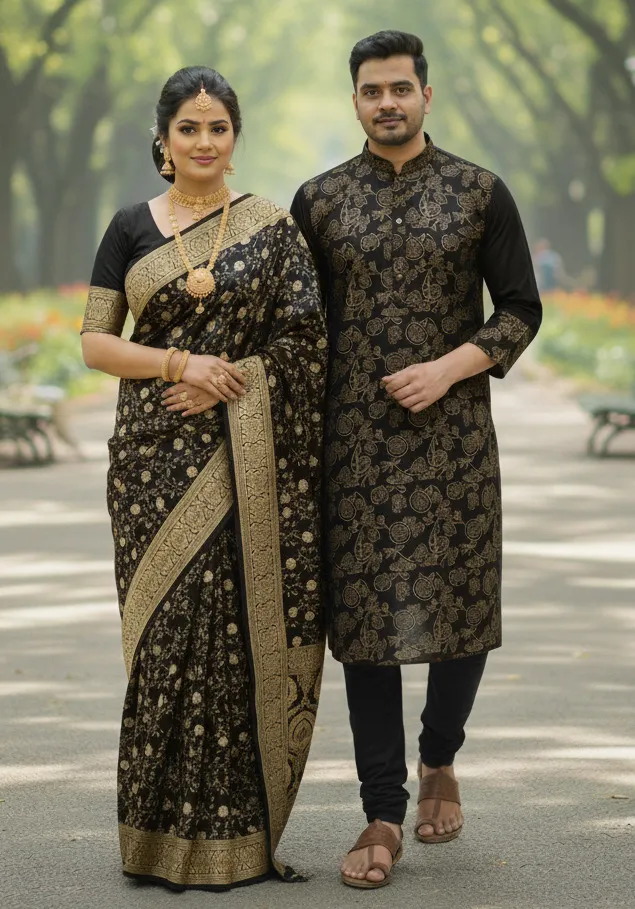 Silk Saree and Dhupian Panjabi Couple Set for Special Occasions