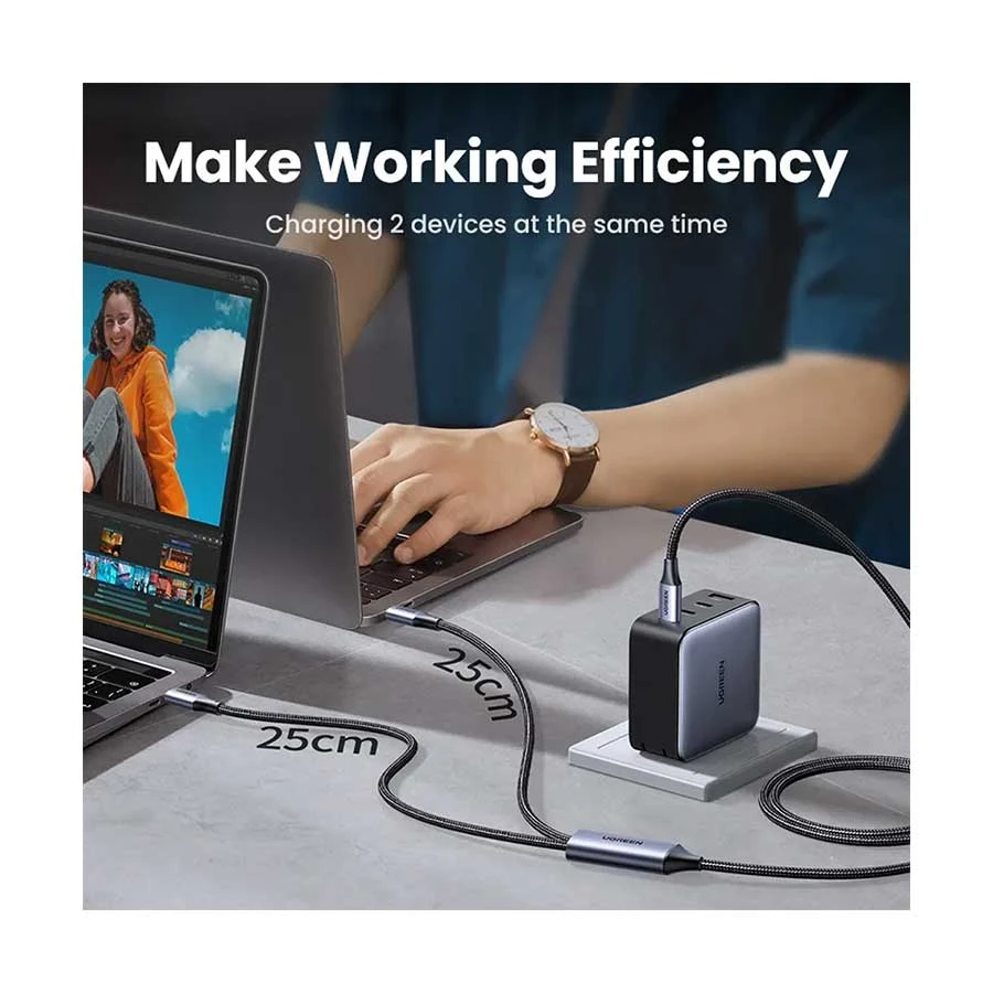 UGREEN US561 35087 USB-C to Dual USB-C 100W 1.5 Meter Charging Cable
