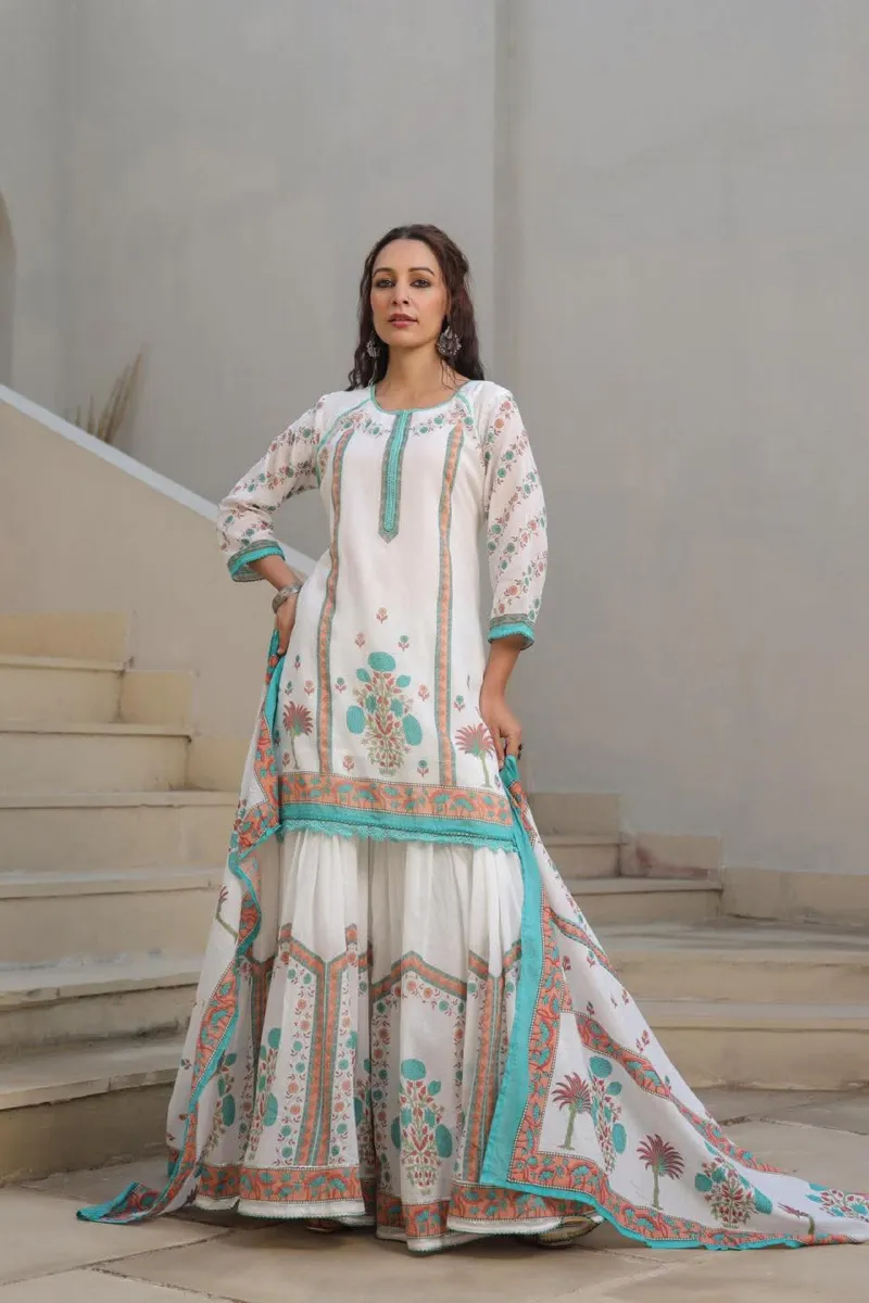 Women's Pure Cotton Sharara Three Piece, Sizes 36 to 46