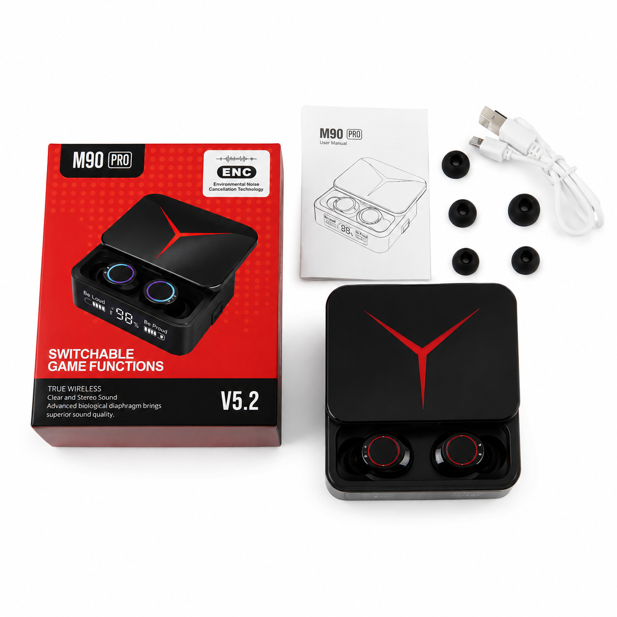 M90 Pro TWS True Wireless Earbuds – Bluetooth 5.3 Earphones with HiFi Stereo Bass, ENC Noise Cancellation & 1200mAh Power Bank Charging Case