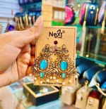 Antique Gold Turquoise Stone & Pearl Drop Earrings
