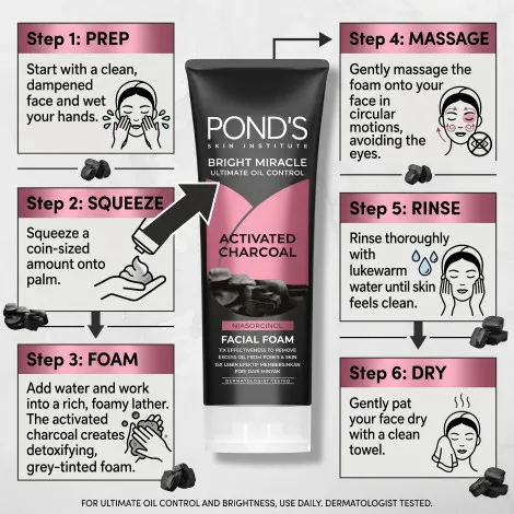 Pond's Bright Miracle Activated Charcoal Oil Control Facial Foam 100g (Indonesia)