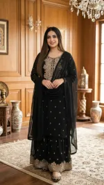 Cotton Garara Dress with Sequin Embroidery and Lace Georgette Orna