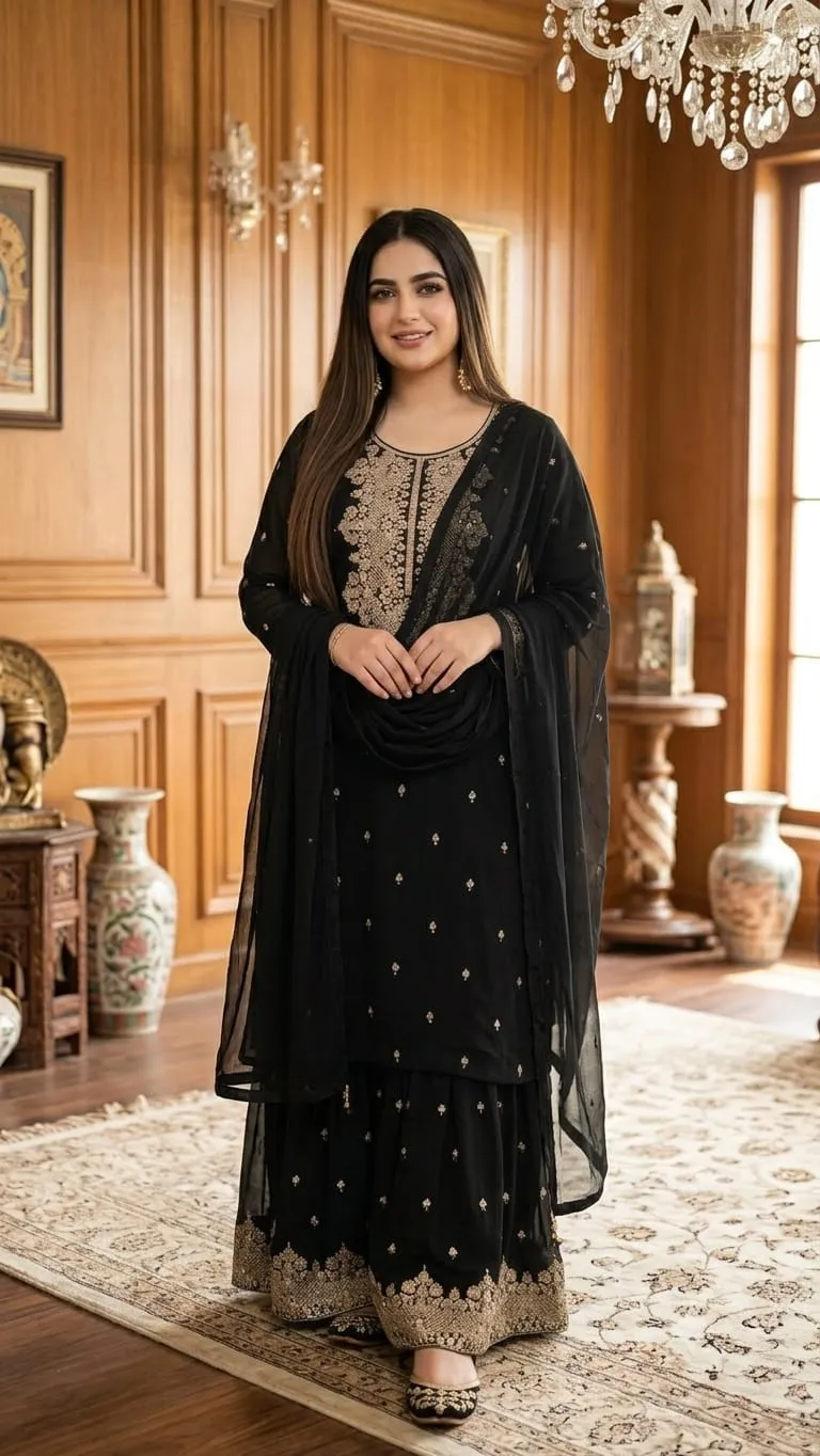 Cotton Garara Dress with Sequin Embroidery and Lace Georgette Orna
