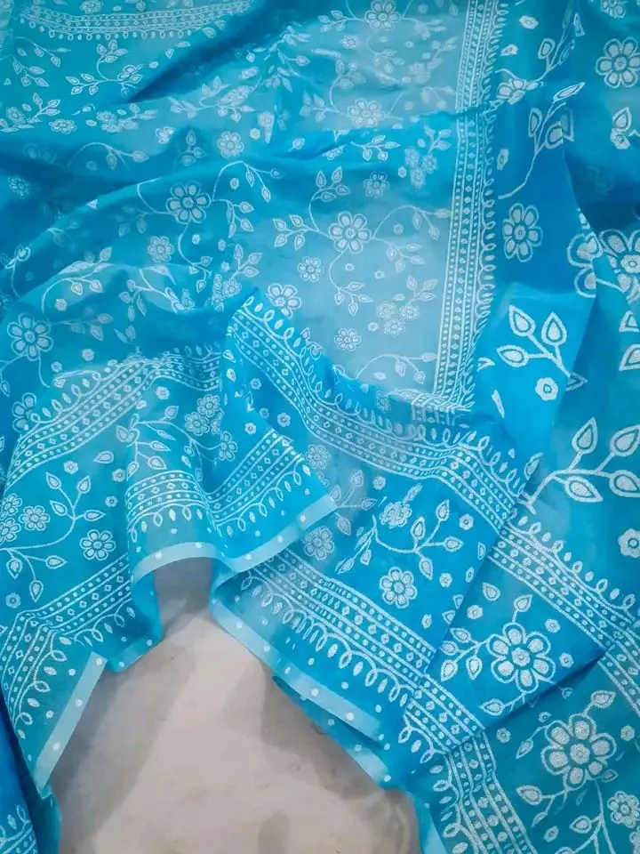 Glitter Screen Print Half Silk Saree, 12 Haath, No Blouse