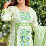 Premium Aarong Cotton Readymade Three-Piece Set with Sequins & Mirror Work