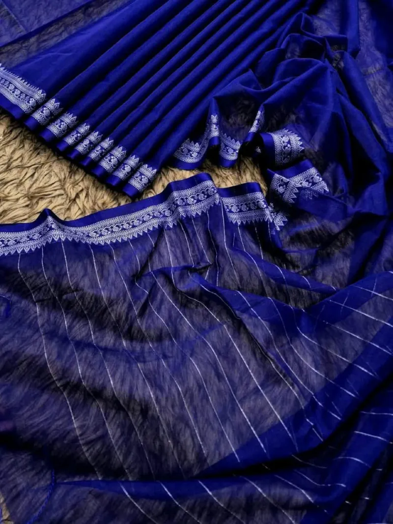 Nokshi Paar Cotton Saree with Separate Blouse Piece, 4 Colours
