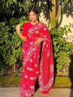 Half Silk Screen Print Saree with Hand Printed Design, 6 Colours