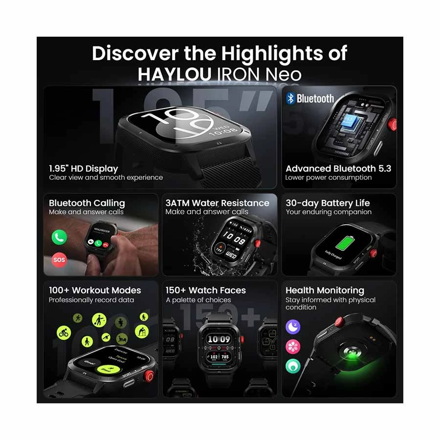 Haylou Iron Neo Black Bluetooth Calling Smart Watch