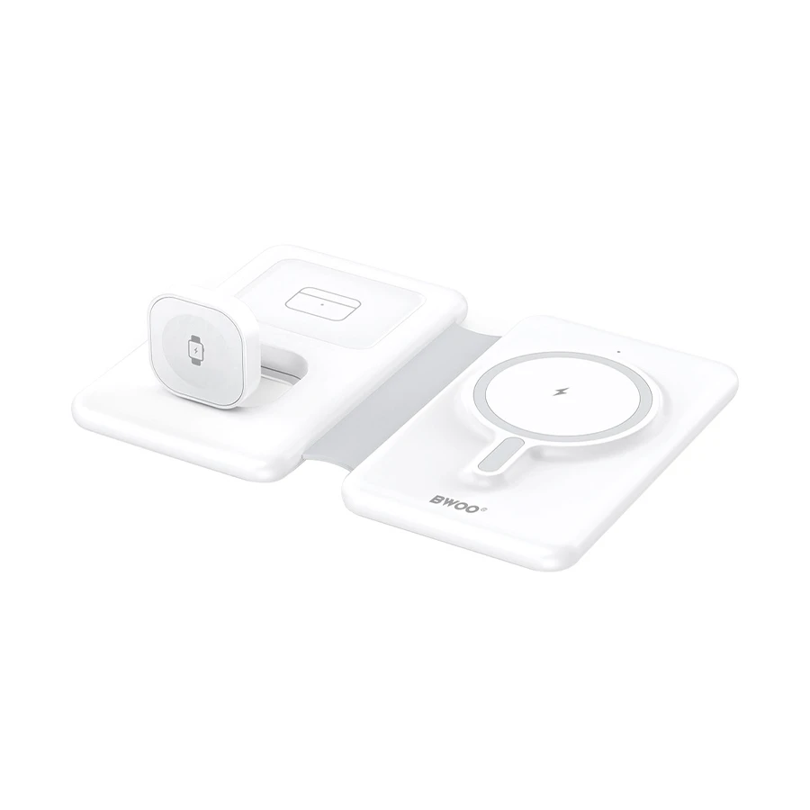 Bwoo BO-WL24 15W 3 in 1 Foldable Magnetic Wireless Charger, White