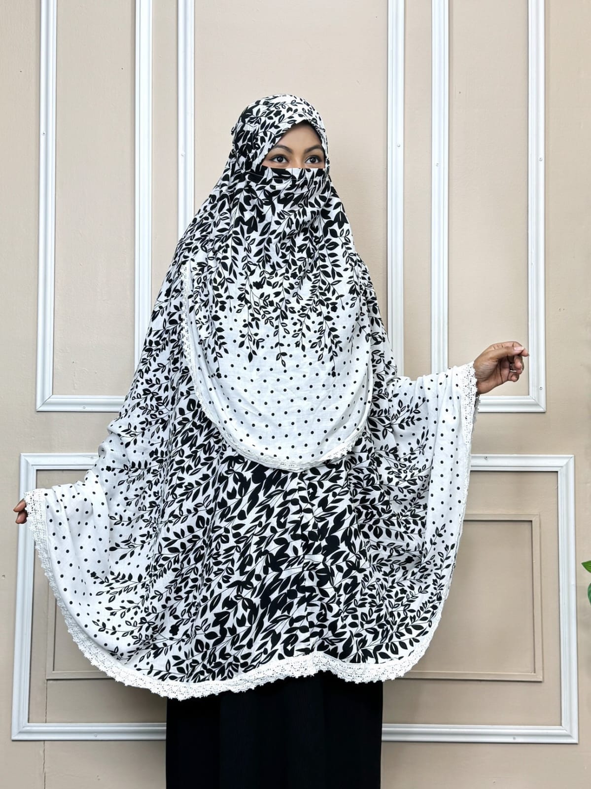 Viscose Cotton Long Hijab with Niqab, Back 50 Inch, 6 Colours