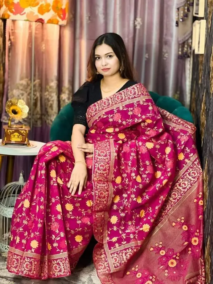 Hand Printed Half Silk Saree in 6 Colours, 12 Haath Long