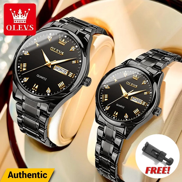 Olevs 5563 Couple Watch (full black)
