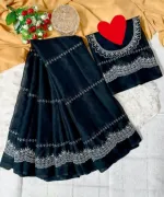 Soft Georgette Embroidery Saree with Matching Blouse, 12 Haath