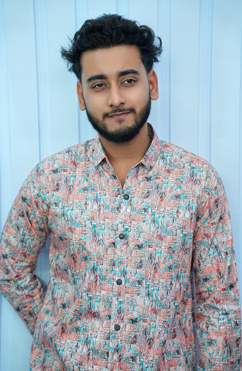 Men's Digital Print Pure Cotton Shirt with Snap Buttons