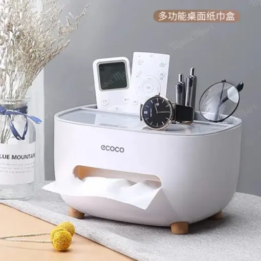 ECOCO Multifunctional Large Tissue Box & Storage Holder – Cute Desktop Napkin Dispenser with Phone Stand for Home, Office & Car