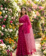 Half Silk Screen Print Saree with Jamdani Design, 5 Colours