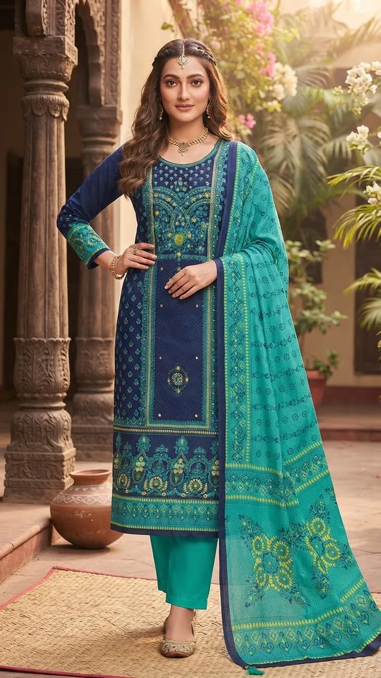 Karchupi Work Unstitched Three Piece with Tassel Orna