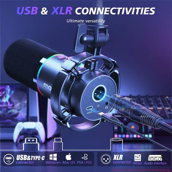 MAONO PD200XS USB/XLR Dynamic Microphone Set with Boom Arm