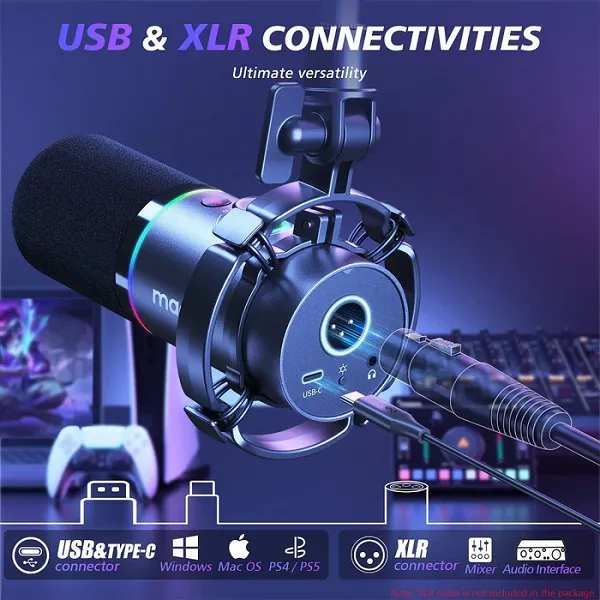 MAONO PD200XS USB/XLR Dynamic Microphone Set with Boom Arm