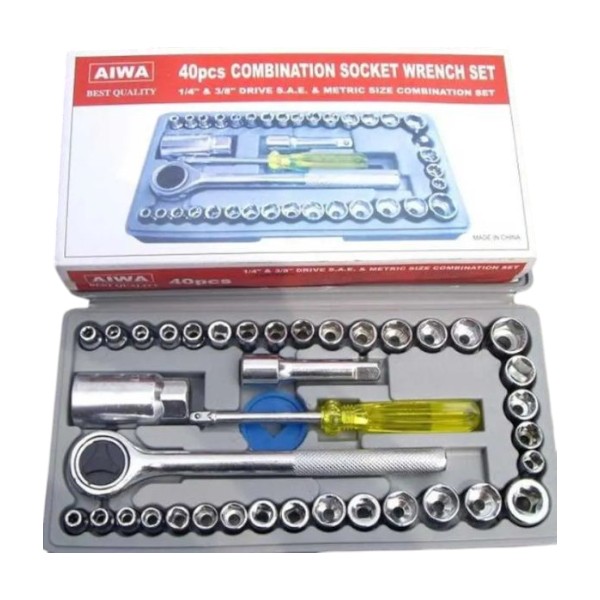 40 Pcs Combination Socket Wrench Set With Box – Silver