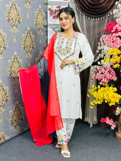 Women's AC Cotton Three Piece with Computer Embroidery