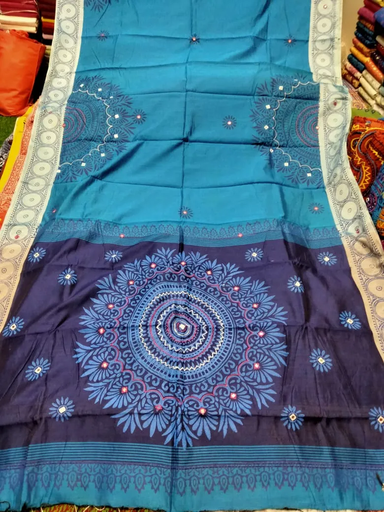 Embroidery Work Dhupian Silk Saree, Block Print, 6 Colour Choices