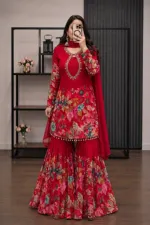 Women's Micro Georgette Three Piece with Stone Work Chiffon Orna