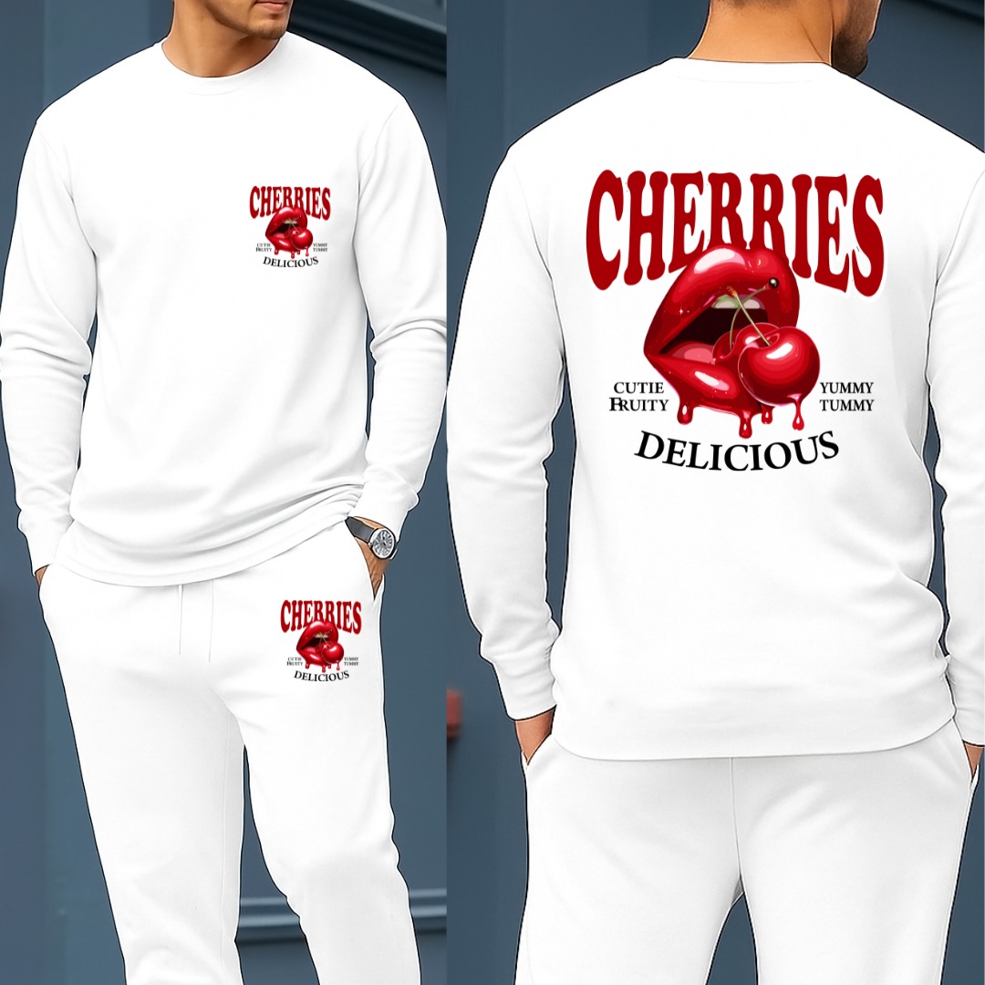Men's Pure Cotton Full Sleeve DTF Print T-Shirt and Trouser Set