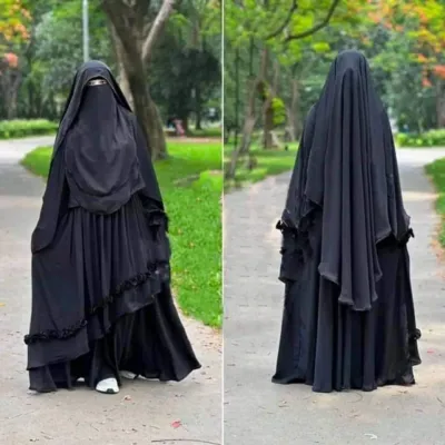 Ayesha Borka Full Set with Hijab and Niqab, Cherry Fabric