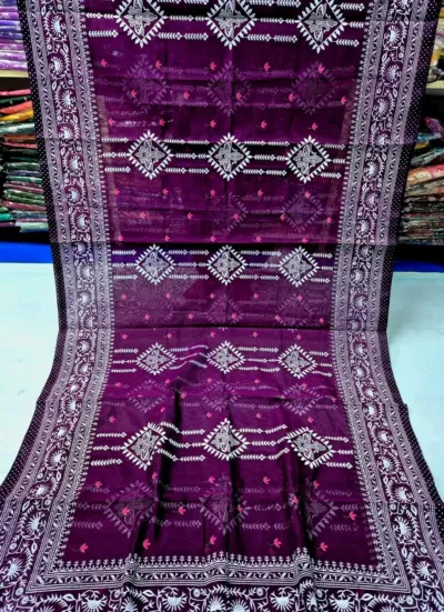 Half Silk Screen Print Saree for Puja and Festivals, 4 Colours