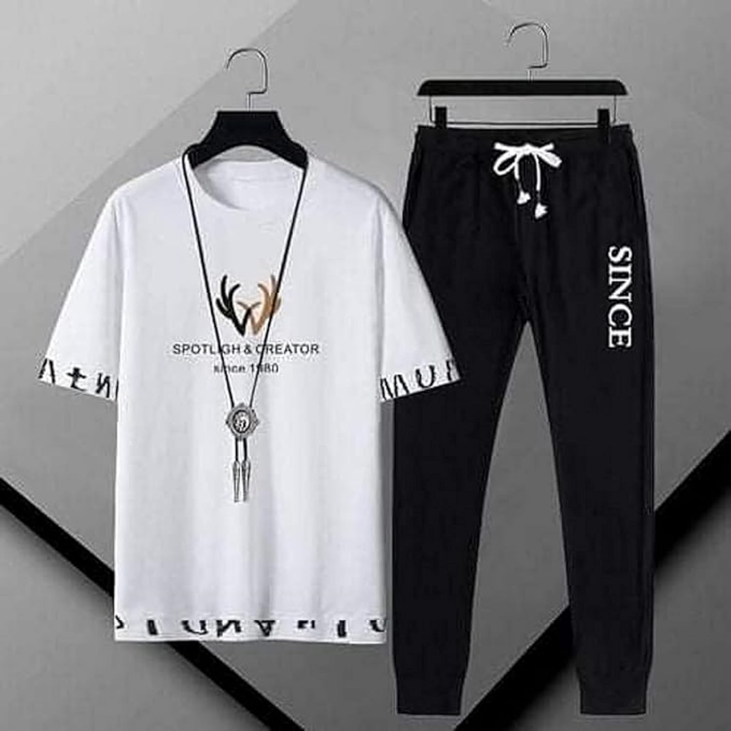 Men's Mesh Fabric Tee and Full Pant Two-Piece Set, 4 Colours