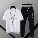 Men's Mesh Fabric Tee and Full Pant Two-Piece Set, 4 Colours