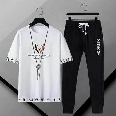 Men's Mesh Fabric Tee and Full Pant Two-Piece Set, 4 Colours