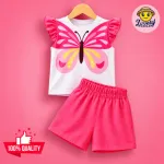 Cute Butterfly Print Flutter Sleeve T-Shirt & Shorts Set
