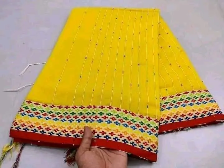 Half Silk Chumki Work Saree, 12 Haath, No Blouse Piece