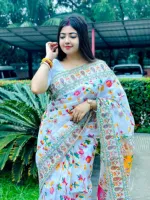 Half Silk Screen Print Saree, 12 Haath Length, 6 Colours