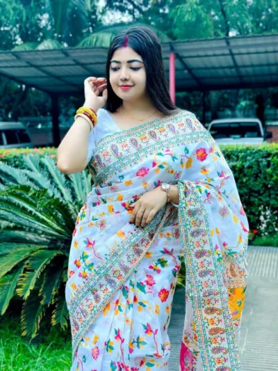 Half Silk Screen Print Saree, 12 Haath Length, 6 Colours