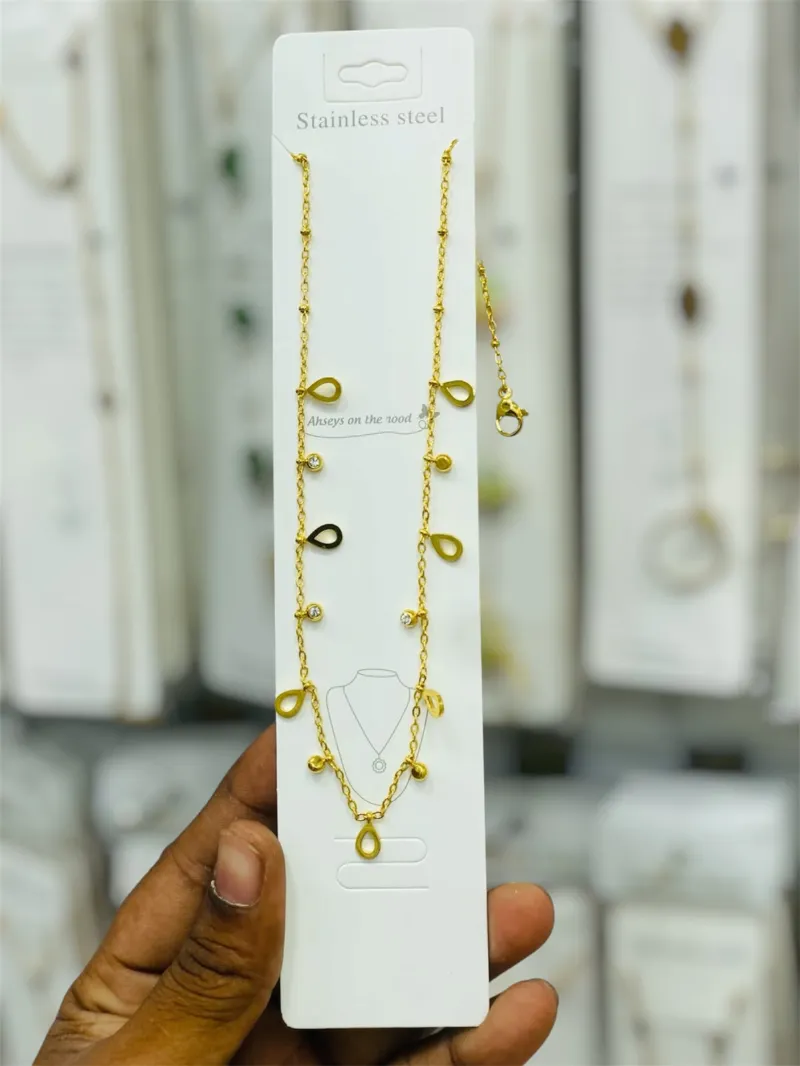 Gold-Tone Stainless Steel Chain Necklace with Teardrop Charm