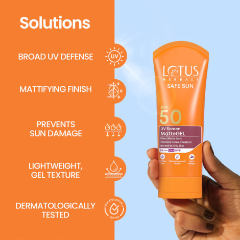 Lotus Herbals Safe Sun Uv Screen Matte Gel Spf 50 PA+++ 50g (India)