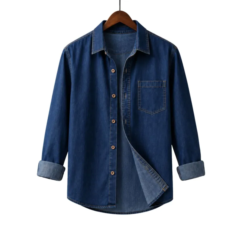 Men's Denim Long Sleeve Shirt with Single Pocket, Regular Fit