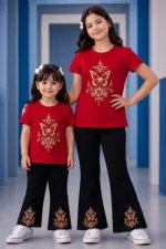 Girls' Printed Cotton Knit T-Shirt and Pant Set, 6 Colours