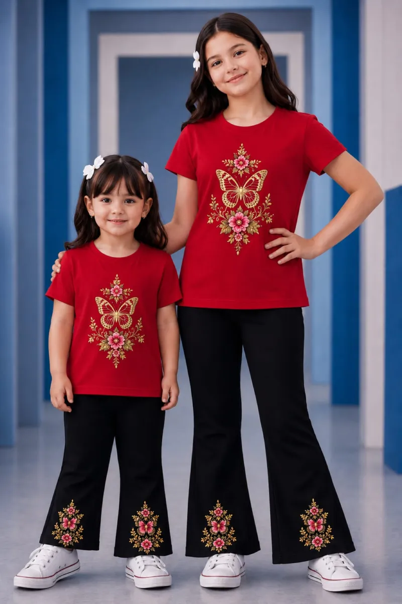 Girls' Printed Cotton Knit T-Shirt and Pant Set, 6 Colours