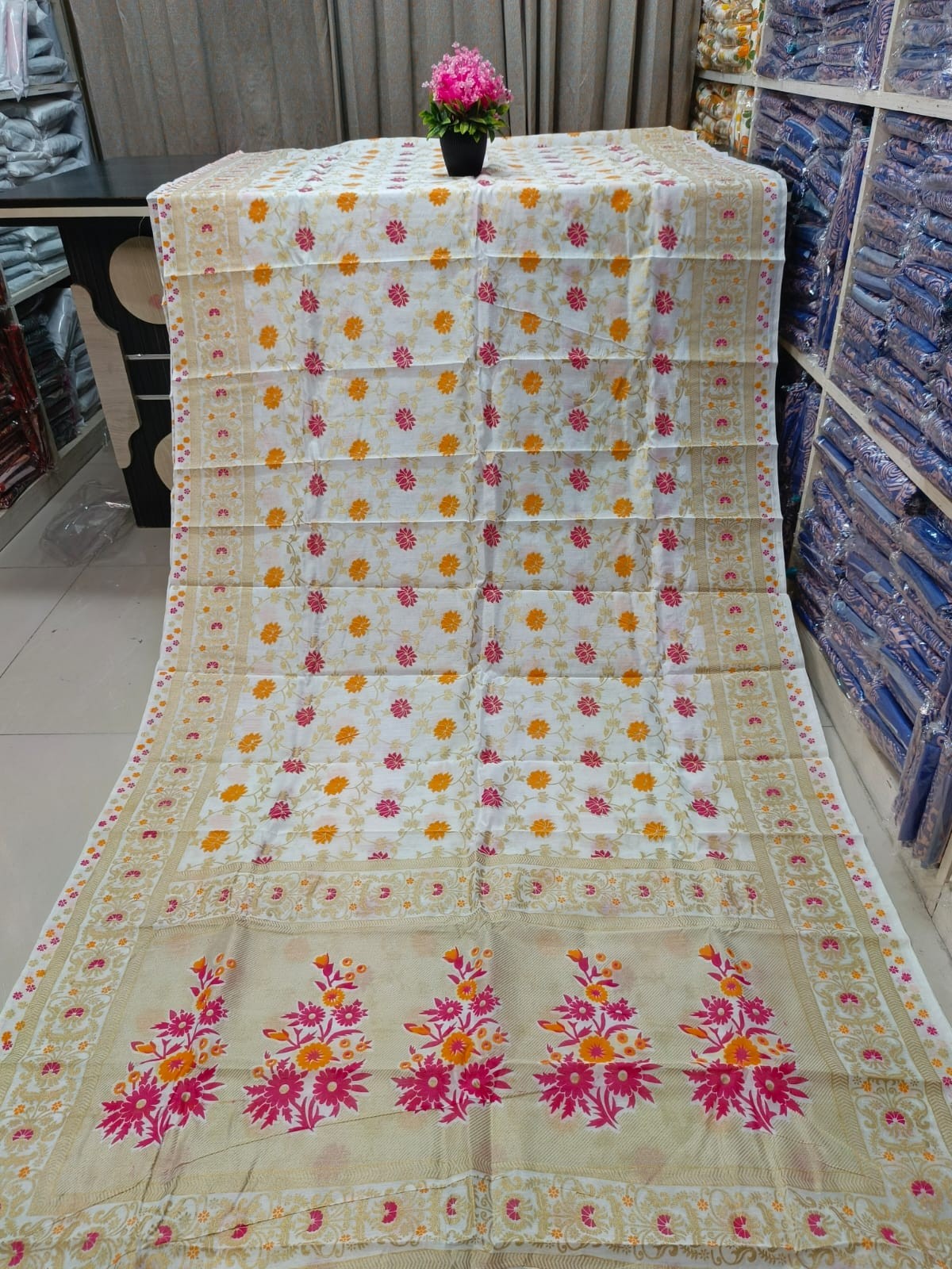 Skin Print Half Silk Saree, Saree Only, 6 Colours