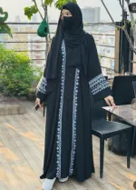 Women's Embroidered Abaya with Inner, Koti and Hijab, 3 Colours