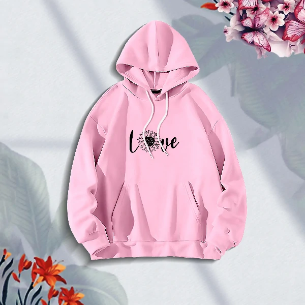 Premium Comfortable (Black Love -Pink) Ladies winter hoodie