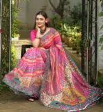 Smooth Chanduri Silk Saree in Bright Digital Print with Tassels