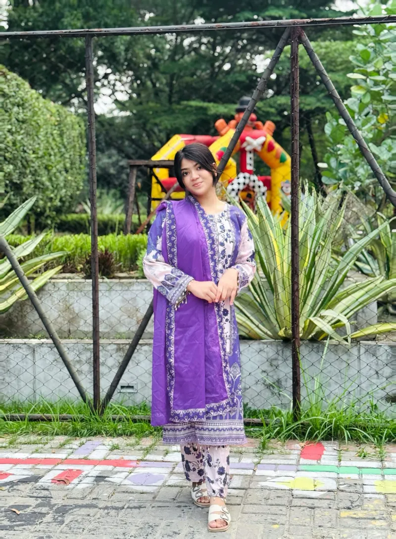 Stitched Dubai Silk Three Piece with Lace and Mirror Work