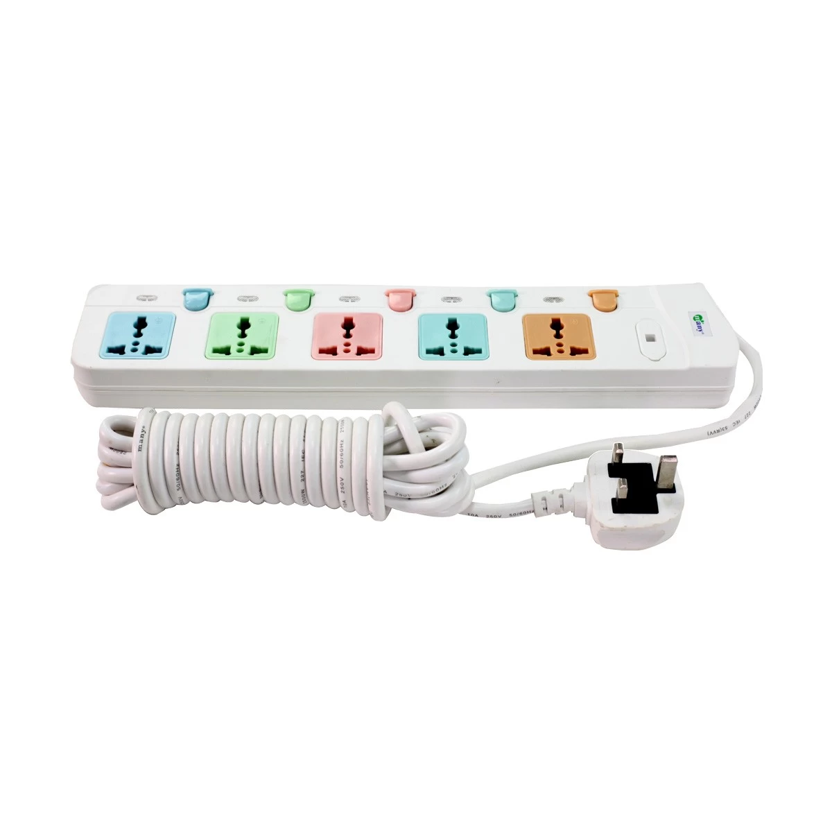 Many MTS-158 3 Pin 5 Port Power Strip 5 Meter White